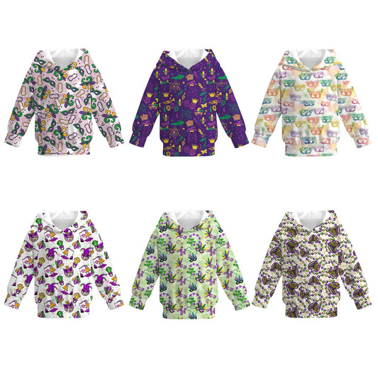2026 Mardi Gras Print Fashion Milk Silk Hoodies For Girls