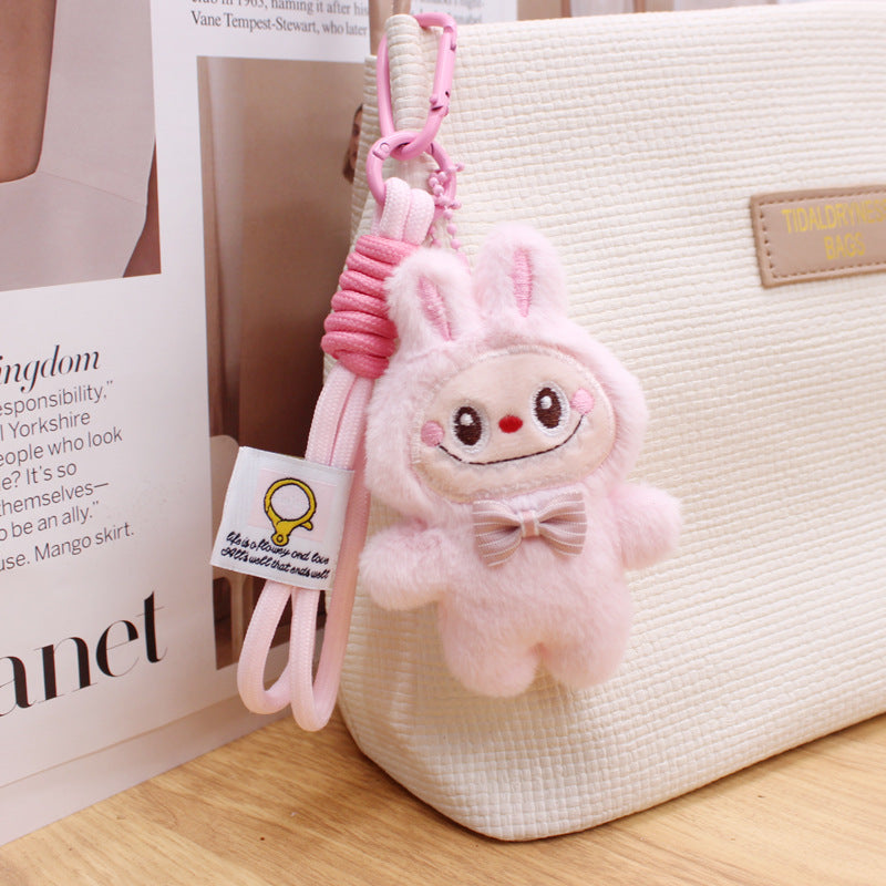 LABUBU Plush Keychain – Cute Cartoon Doll with Lanyard, Bag Charm & Key Holder