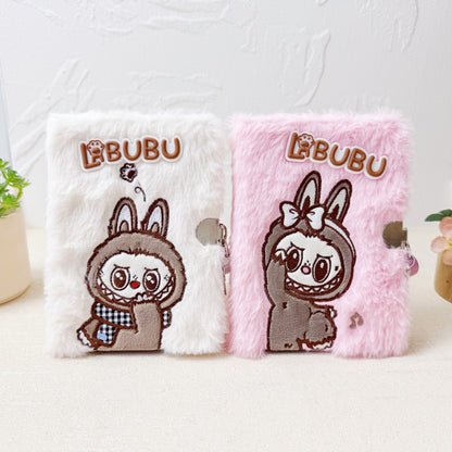 Cartoon Embroidered Plush Lock Diary 64K Soft Cover Journal Notebook Gift