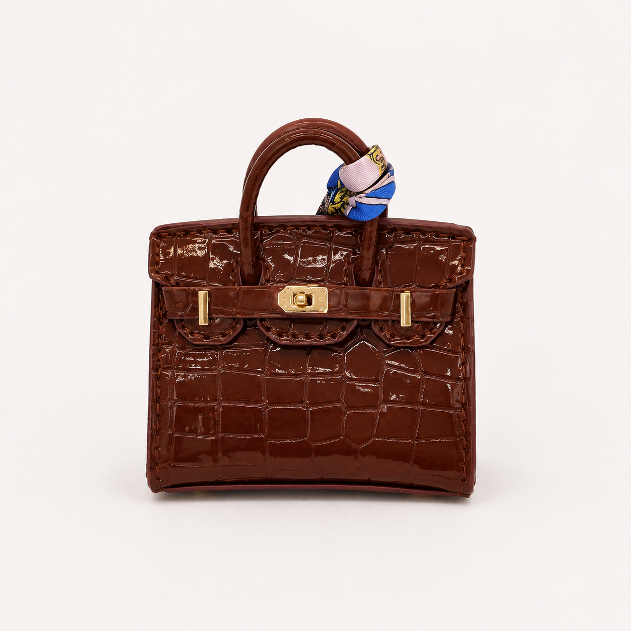 Mini Crocodile Embossed Bag Charm Faux Leather Purse Keychain Pendant for Handbags & Backpacks
