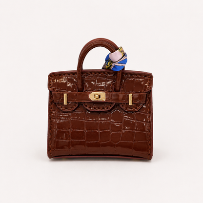 Mini Crocodile Embossed Bag Charm Faux Leather Purse Keychain Pendant for Handbags & Backpacks