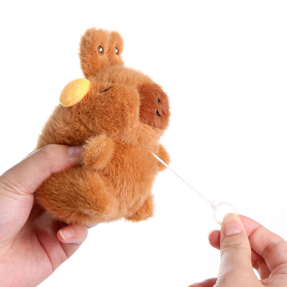 Interactive Capybara Plush Keychain – Pull-String Wiggling Bag Charm