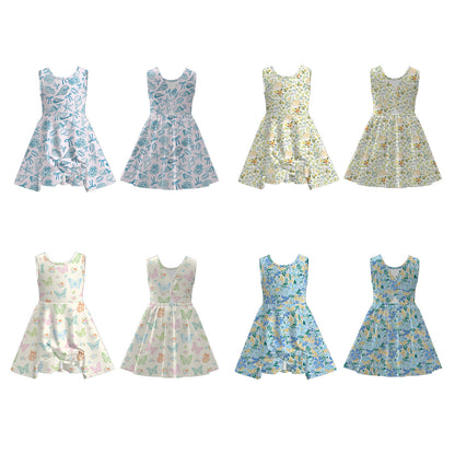 Girls Summer Outdoor Floral Butterfly Soft Athletic Dress