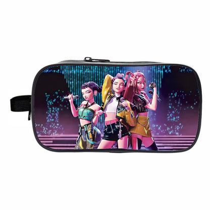 K-Pop Demon Hunters Pencil Case Large Capacity Double-Layer Student Pen Bag Trendy Stationery Organizer