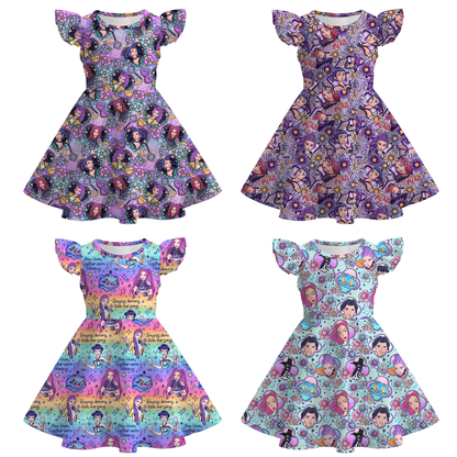 Girls Summer Kpop Demon Hunter Print Cute Twirl Dress