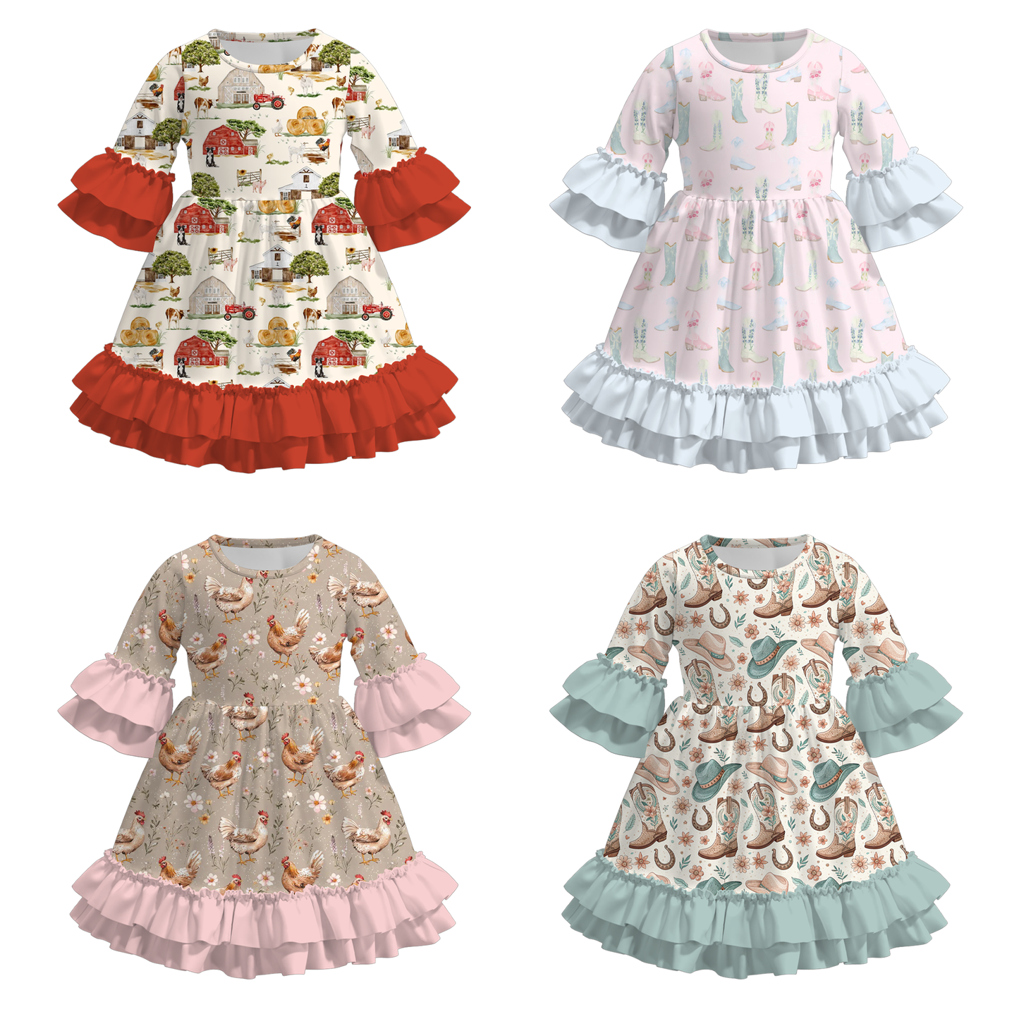 Girls Fall Farm Ruffled Cute Fashion Dress Collection