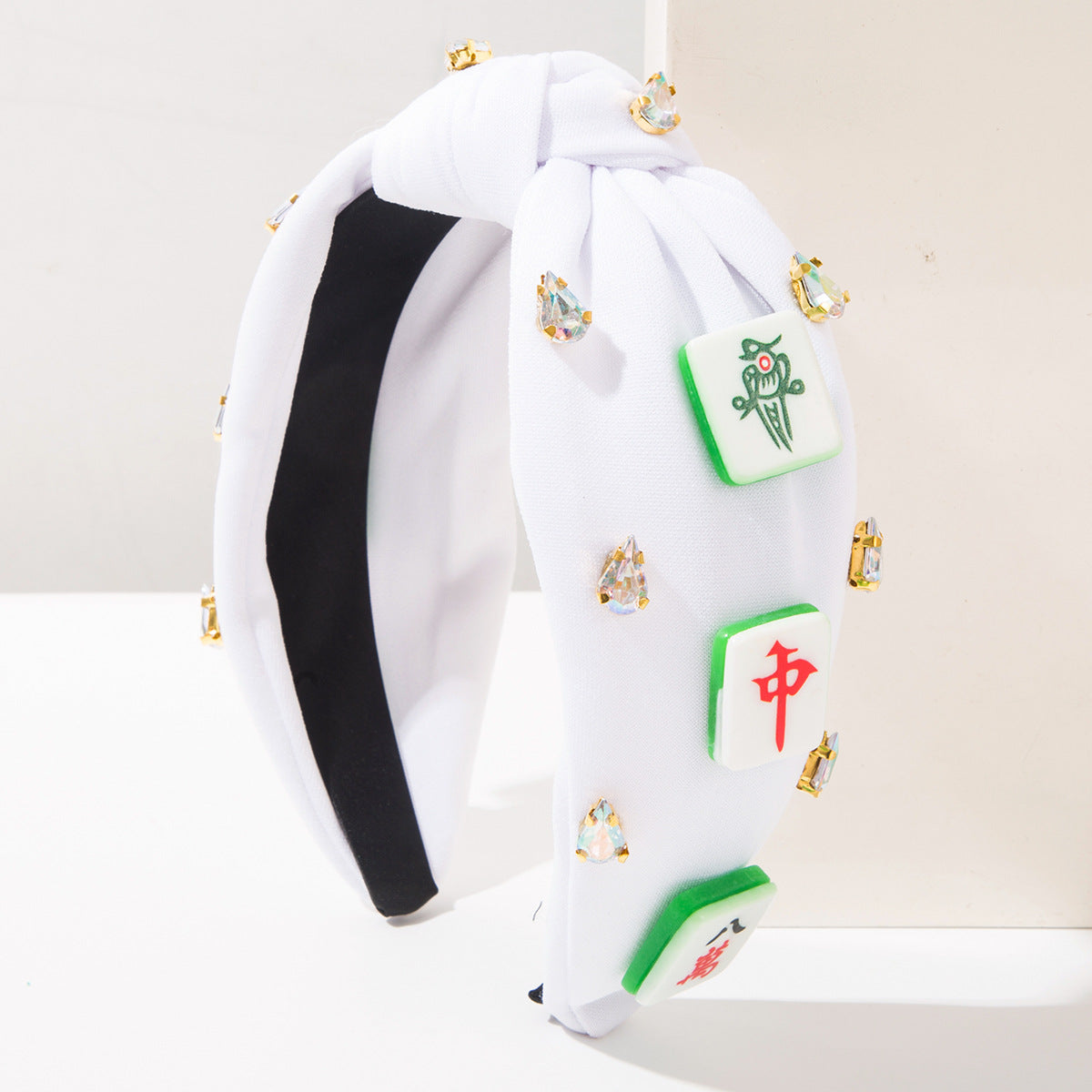 Mahjong Embellished Knotted Headband – Rhinestone Statement Hair Accessory