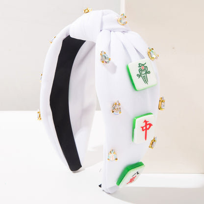 Mahjong Embellished Knotted Headband – Rhinestone Statement Hair Accessory