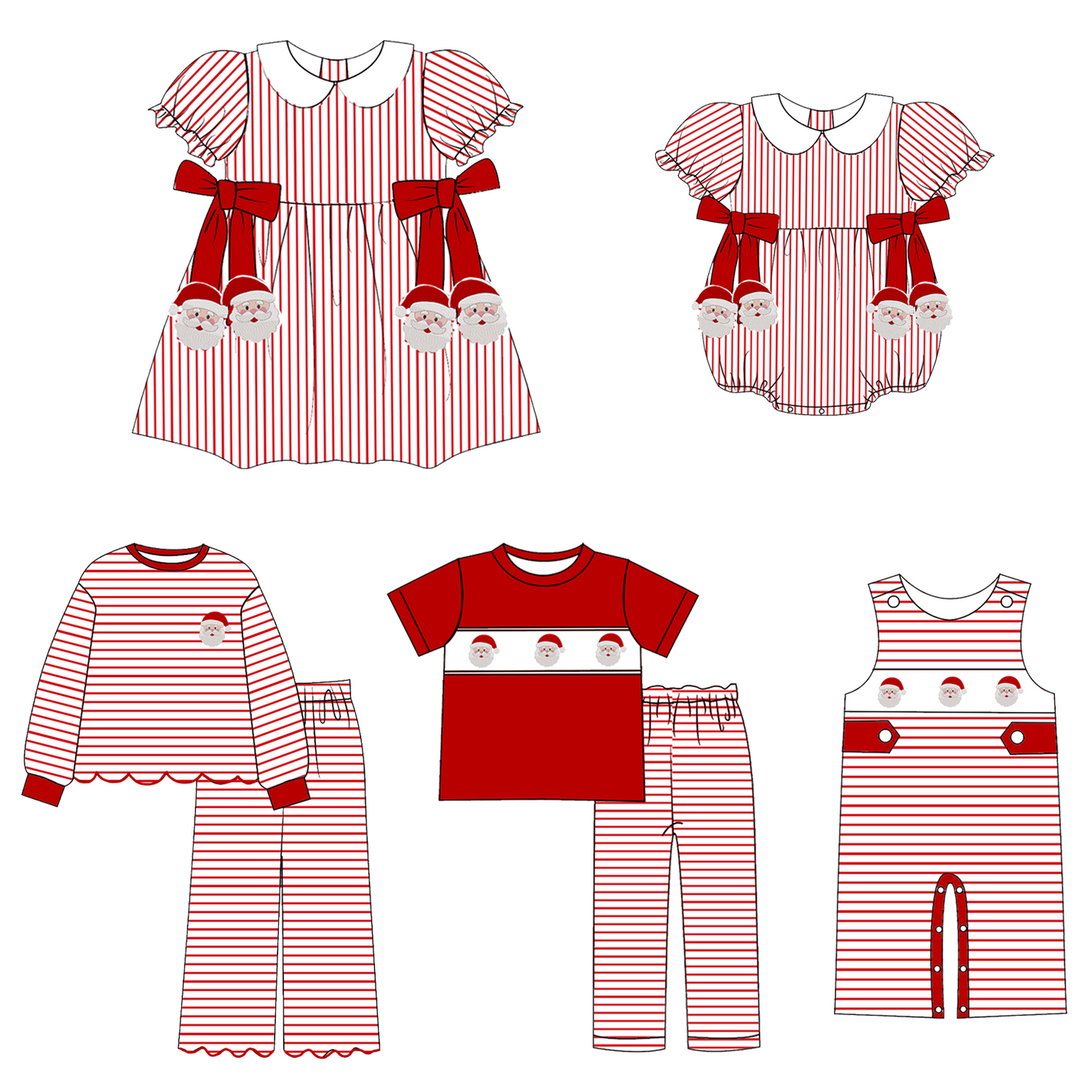 Christmas Santa Smocked Embroidery Kids Holiday Outfits Collection