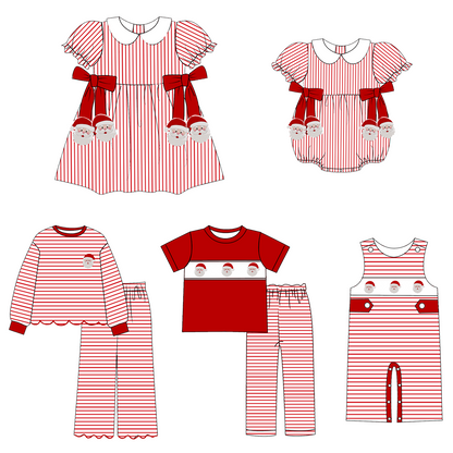Christmas Santa Smocked Embroidery Kids Holiday Outfits Collection