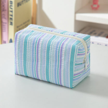 Pastel Striped Seersucker Cosmetic Bag – Makeup & Travel Pouch