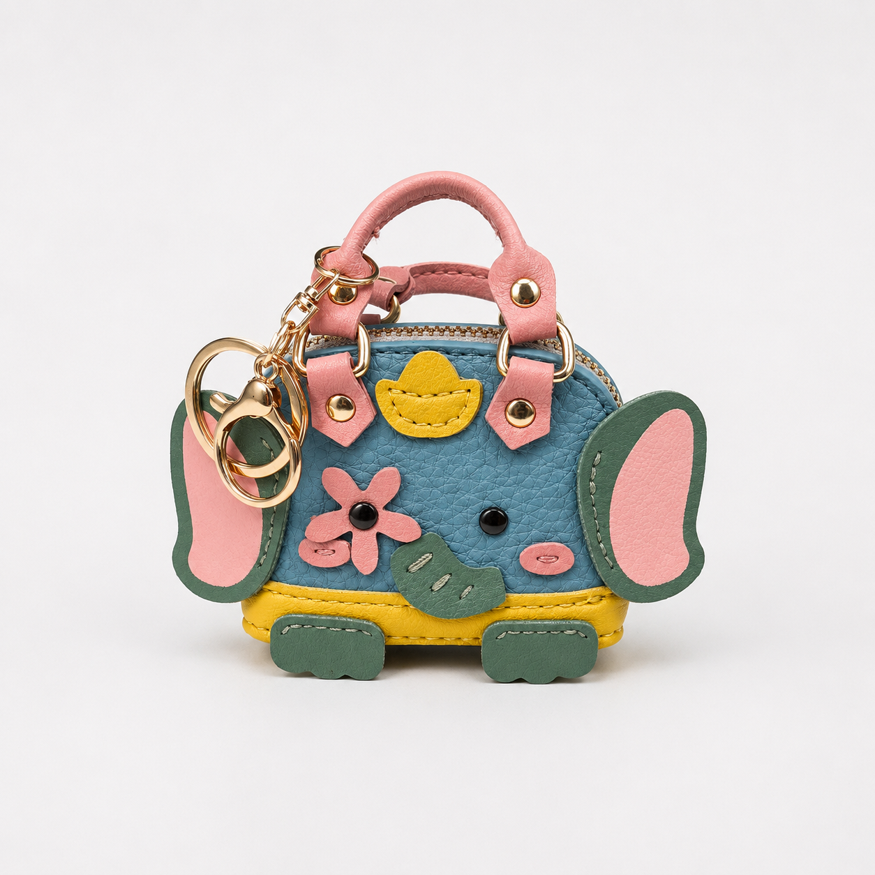 Elephant Bag Charm Keychain Colorful Faux Leather Mini Purse Pendant for Handbags & Backpacks