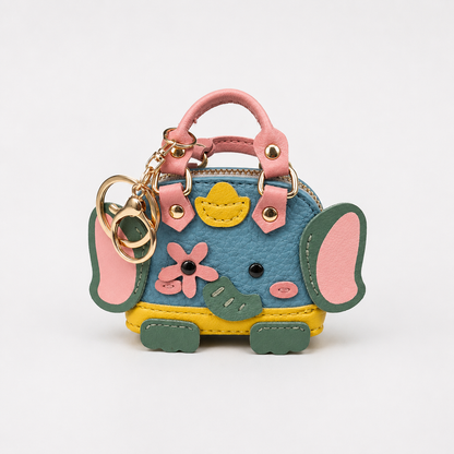 Elephant Bag Charm Keychain Colorful Faux Leather Mini Purse Pendant for Handbags & Backpacks