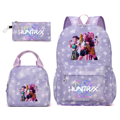 Kpop Demon Hunters Tie-Dye Star Backpack Set Student School Bag Lunch Bag & Travel Pouch 3-Piece Set
