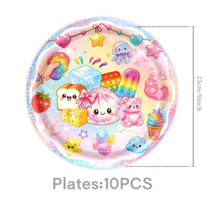 Kawaii Squishy Toy Themed Birthday Party Supplies – Cute Cartoon Paper Plates, Cups, Napkins, Tablecloth & Decorations