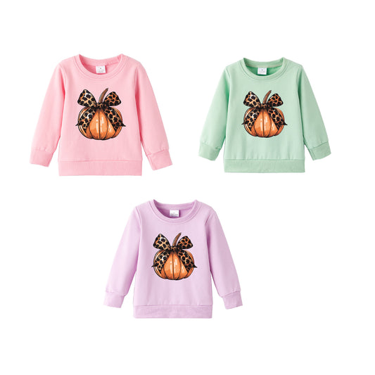 Girls Halloween Cotton Sweatshirt – Cute Pumpkin & Bow Print