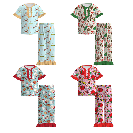 Girls Christmas Santa Gift Soft Milk Silk Pajamas Set