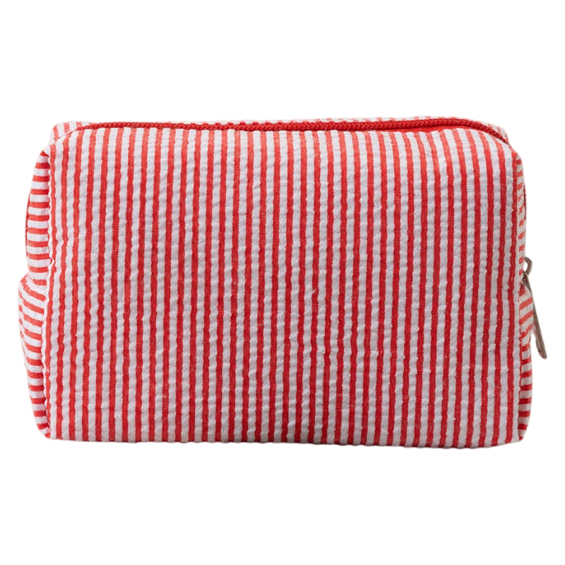 Seersucker Striped Makeup Pouch Travel Toiletry Storage Bag