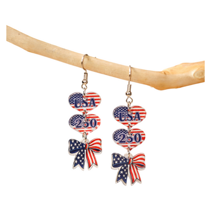 4th of July 250th Anniversary Patriotic USA Flag Acrylic Drop Earrings Holiday Jewelry