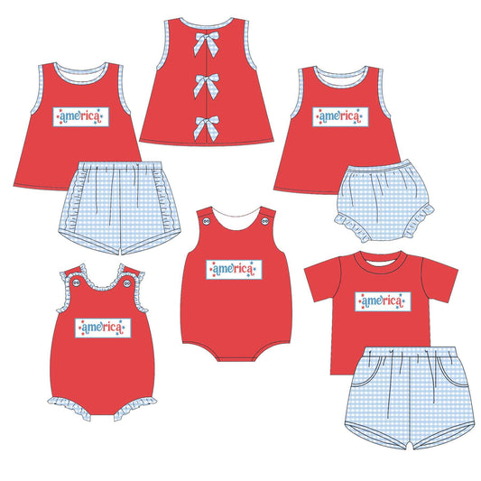 Kids “America” Embroidery & Smocking Collection | Patriotic Fourth of July Baby & Toddler Outfits