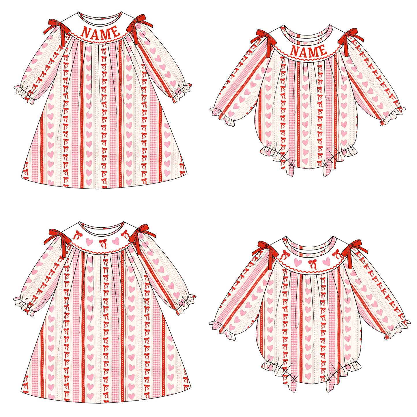 2026 Valentine's Day Heart Custom Name Smocked Embroidered Collection