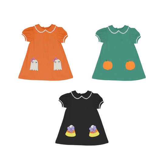 Girls Halloween Ghost Candy Corn Pumpkin Print Boutique Dress