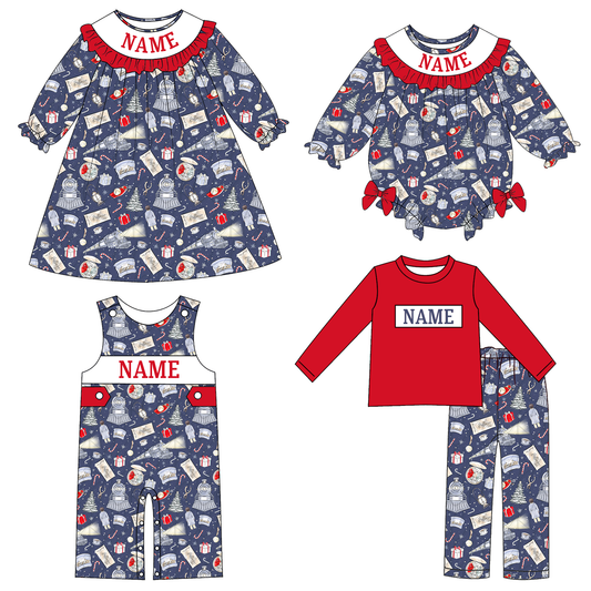 Kids Christmas CUSTOM NAME Embroidery Tree Gift Sibling Clothes