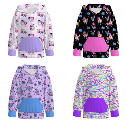 Kpop Demon Hunter Print Long Sleeves Pocket Hoodies For Kids