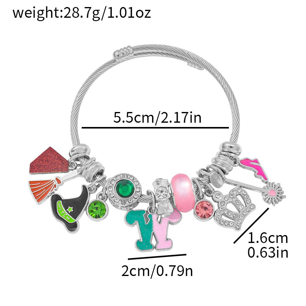 Enchanted Witchcore Electroplated Alloy Beaded Bracelet Pink & Green Unisex Charm Jewelry