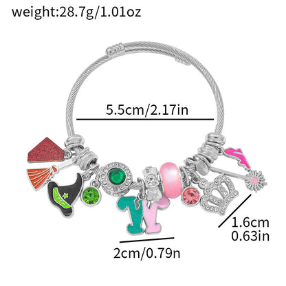 Enchanted Witchcore Electroplated Alloy Beaded Bracelet Pink & Green Unisex Charm Jewelry