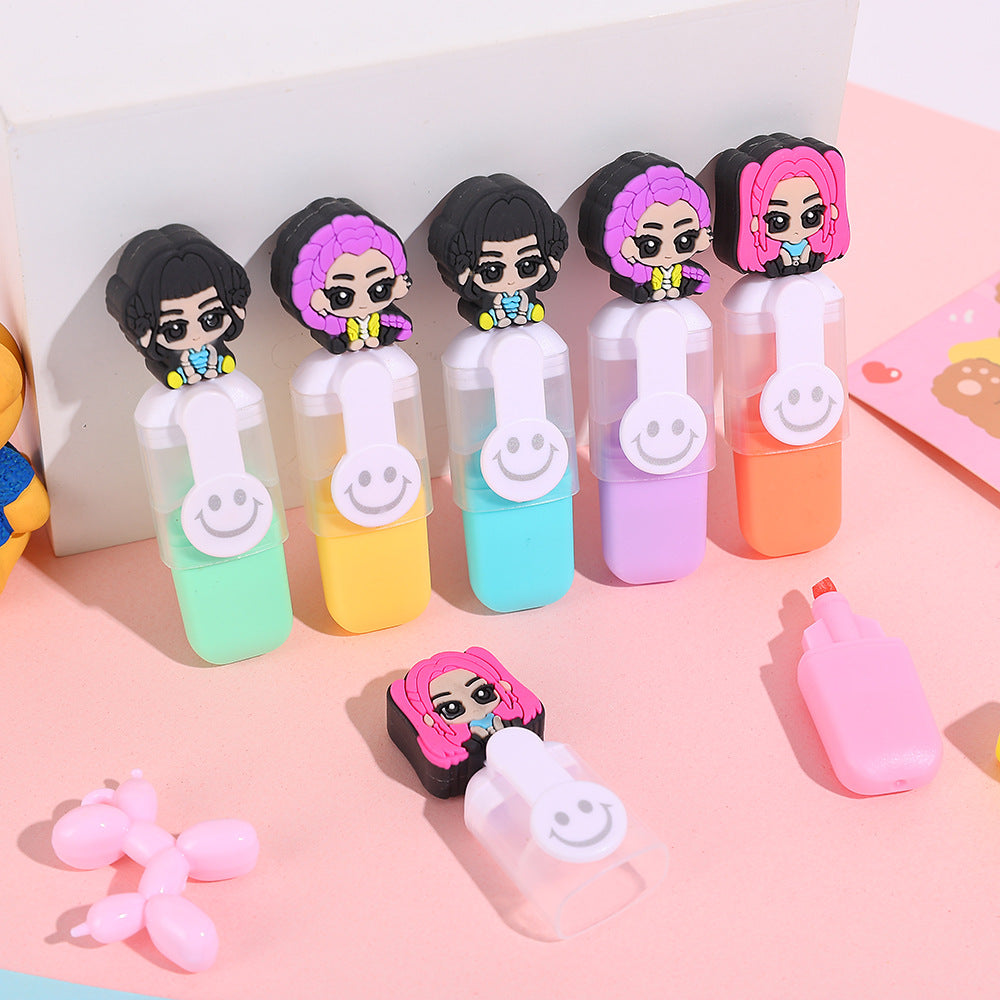 K-POP Demon Hunters Smile Mini Highlighters – 6-Pack Creative Cartoon Doodle Markers