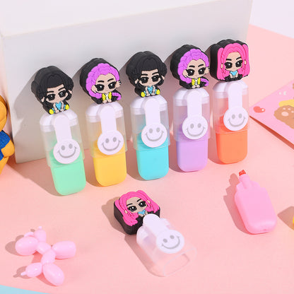 K-POP Demon Hunters Smile Mini Highlighters – 6-Pack Creative Cartoon Doodle Markers