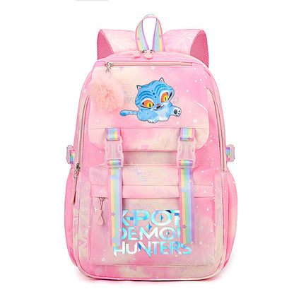 Kpop Demon Hunters Tiger Cartoon Backpack Rainbow Print Student School Bag