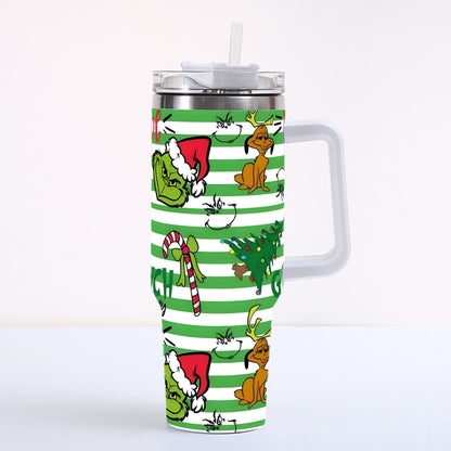 Christmas 2025 Grinch 40oz Insulated Tumbler with Handle and Straw Car Travel Mug Hot & Cold Stainless Steel Cup