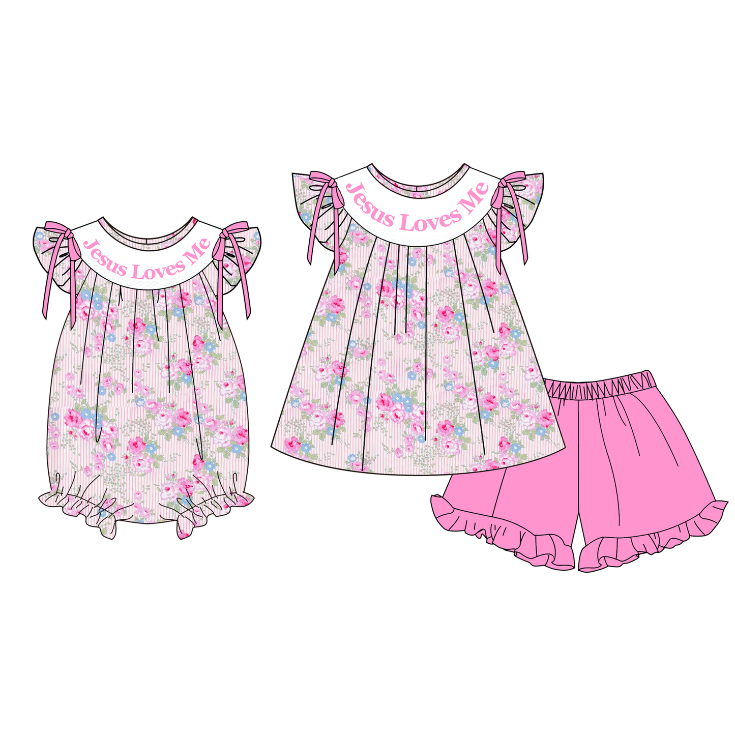 Summer Pink Floral JESUS LOVES ME Embroidery Smock Collection