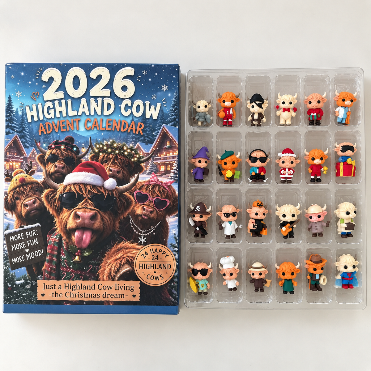 2026 Christmas Advent Calendar – 24-Day Mini Figure Surprise Countdown, Highland Cow & Duck Collectible Holiday Gift