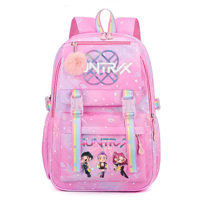 Kpop Demon Hunters Rainbow Print Backpack, Lightweight Student School Bag