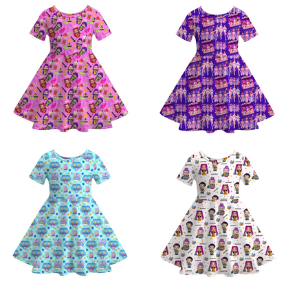 Girls Spring Summer Kpop Demon Hunter Short Sleeves Twirl Dress