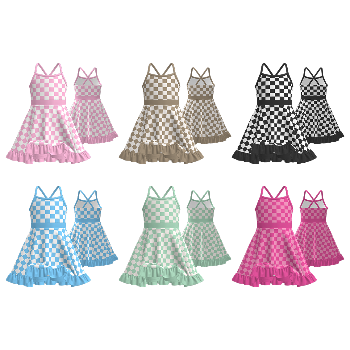 Girls Summer Muti-Colors Plaid Athletic Slip Outdoor Dress