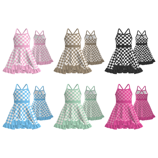 Girls Summer Muti-Colors Plaid Athletic Slip Outdoor Dress
