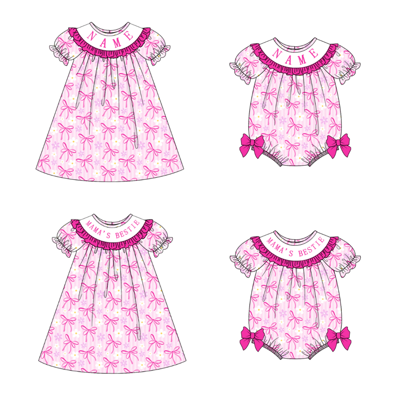 MAMA'S BESTIE Bow Custom Name Smocked Embroidered Collection