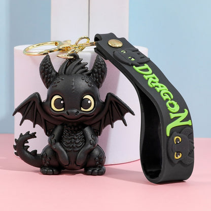 Cartoon Black Dragon PVC Keychain Flying Dragon Bag Charm Soft Rubber Pendant