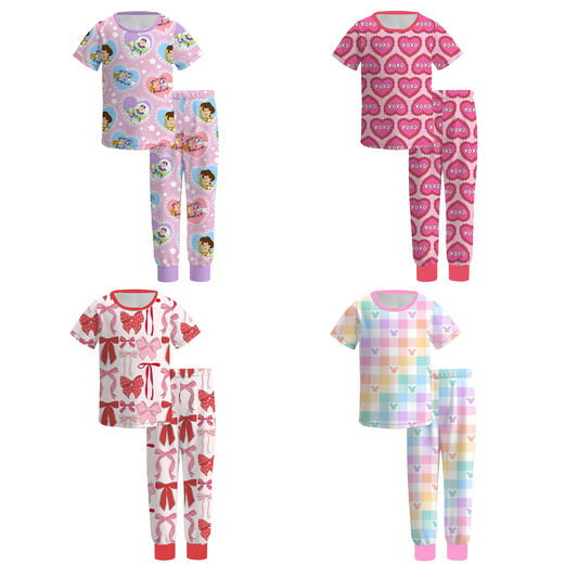 2026 Spring Summer Bow Heart Short Sleeves Pajamas Set
