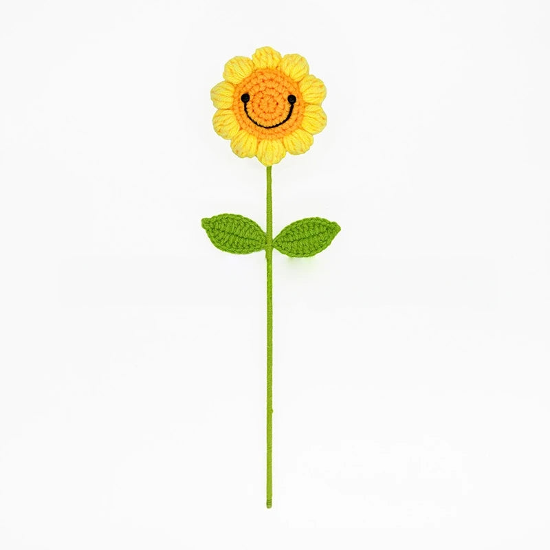Handmade Crochet Sunflower &Smiley Face Colorful Yarn Knitted Flower Gift (Single Stem)