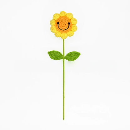 Handmade Crochet Sunflower &Smiley Face Colorful Yarn Knitted Flower Gift (Single Stem)