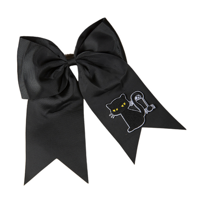 Halloween Pumpkin Cat Witch Embroidered Ribbon Bow Hair Tie Kids & Adults 6 Colors Available