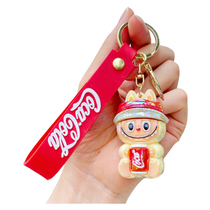 Electroplated Labubu Keychain Cola Bottle Charm Trendy Collectible Figure Pendant for Bags & Keys