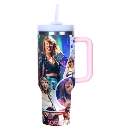 Taylor Swift 40oz Insulated Tumbler with Handle and Straw Car Travel Mug, Hot & Cold Stainless Steel Cup