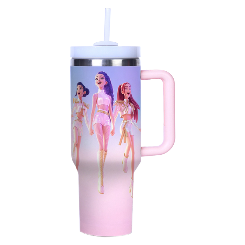 KPOP Demon Hunters 40oz Insulated Tumbler with Handle and Straw Car Travel Mug, Hot & Cold Stainless Steel Cup