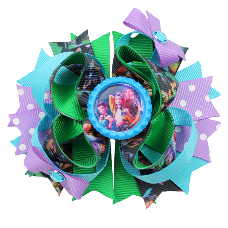 4.7-Inch K-Pop Demon Hunters Bow Hair Clip — Ribbed Ribbon Boutique Hair Accessory for Kids
